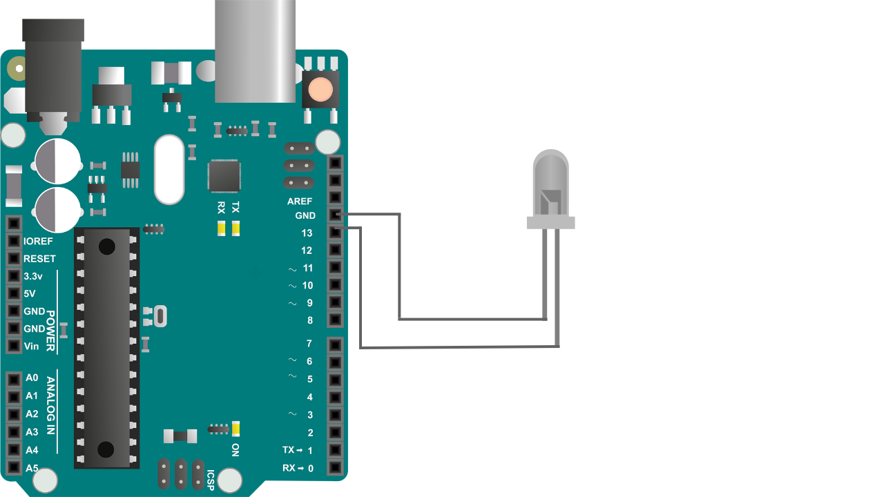 Schéma représentant le câblage de l'arduino avec une led
